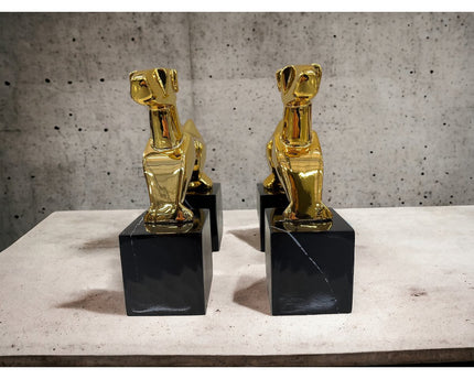 Modernist Art Deco Chrome Terrier Statues  Puppy Bookends (Set of 2)