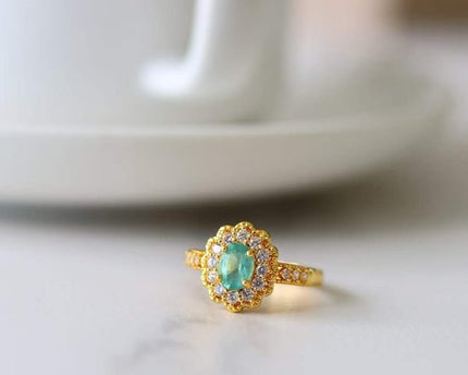 Emerald Gemstone Flower Ring - Real Emerald -verstelbaar