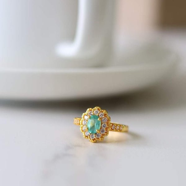 Emerald Gemstone Flower Ring - Real Emerald -verstelbaar