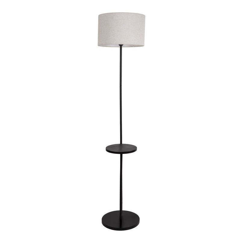 Staande lamp met geïntegreerde "tordis" -tafel gemaakt van zwart metaal en natuurlijk wit textielmateriaal, 157 cm hoog, E27