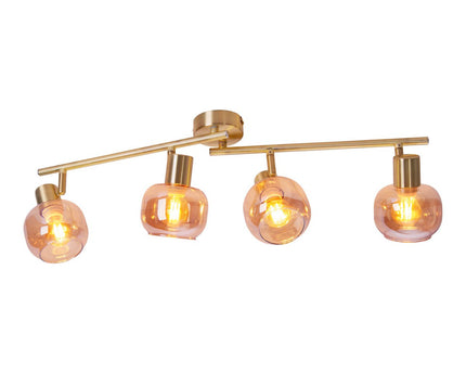 4er spot/plafondlamp "libby", klassieke plafondlamp gemaakt van messing gekleurd metaal en getinte glas in barnsteen, met E14-aansluiting, voor eetkamer, woonkamer, gang of kantoor, 80 cm lang