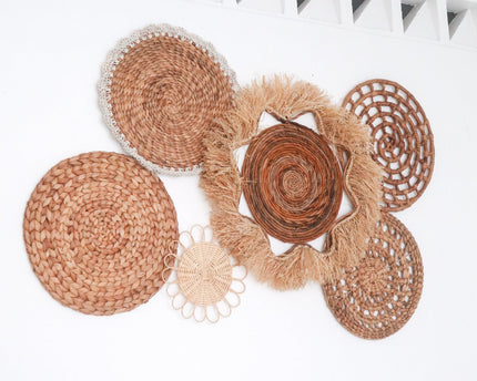 Tropische wanddecoratieset 6 gemengde stukken DALUM Boho Decor Handgeweven van natuurlijke materialen