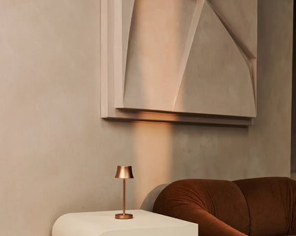 De Pijp Mini koper oplaadbare tafellamp - Draadloos opladen, dimbare lamp en 3 lichte kleuren