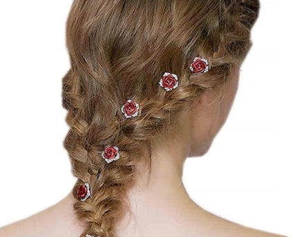 Romantische Red Rose Bruidshaarspelden-Een set van 8