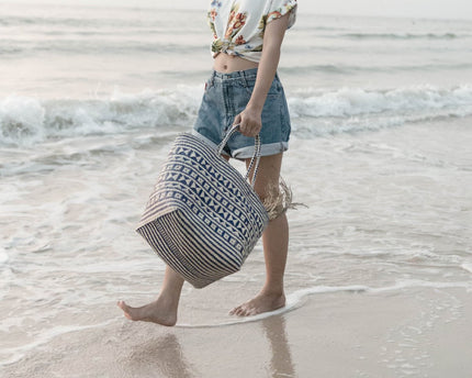 Blauwe boodschappentas | Strandtas | Shopper KIDUL gemaakt van rotan