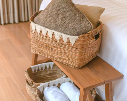 Opbergmand met katoendecor PISANG Decoratieve mand handgeweven van bananenvezel