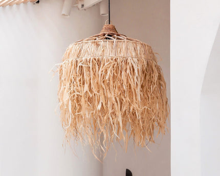 Raffialamp met lange franjes | Lampenkap | Hanglamp KAWI (2 maten)