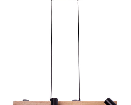 4 hanglamp "Frida" metaal en hout in zwart, en de natuur, hangende lamp, GU10, hanglamp voor eetkamer, woonkamer, gang of kantoor, 80 cm lang