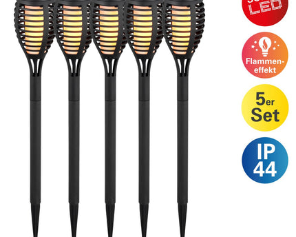 3 Set LED Earth Spit "Torch" 58 cm gemaakt van grijs plastic, met geïntegreerd LED, zonnelampje voor buiten