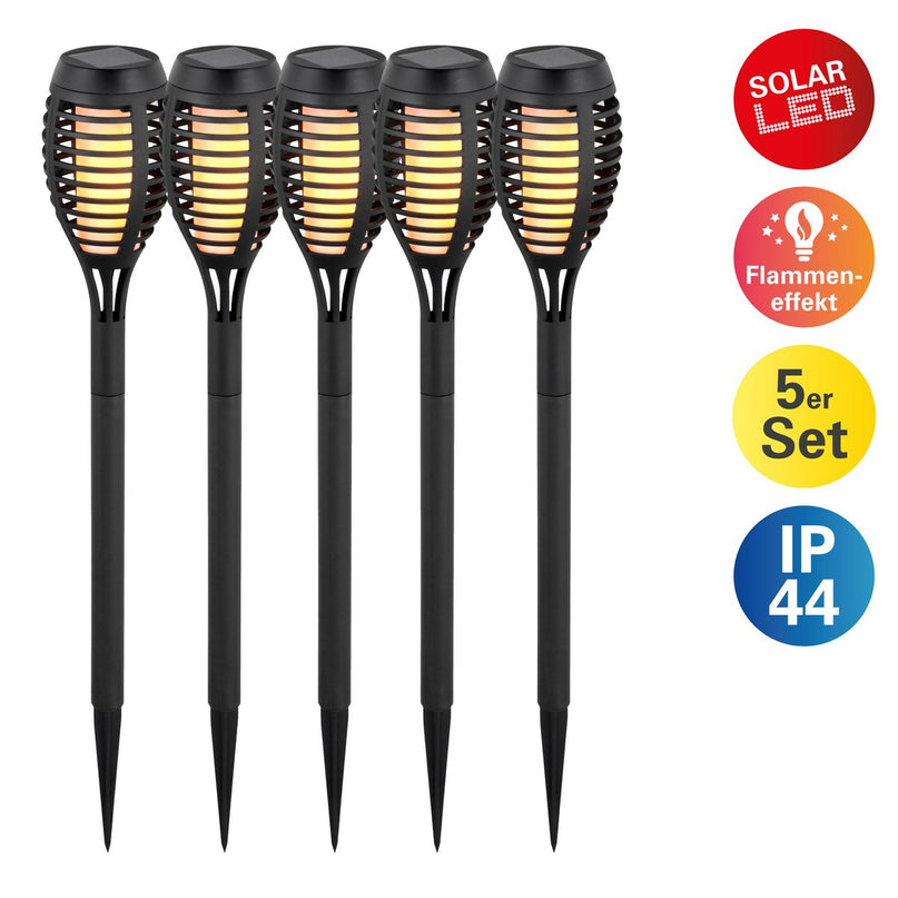 3 Set LED Earth Spit "Torch" 58 cm gemaakt van grijs plastic, met geïntegreerd LED, zonnelampje voor buiten