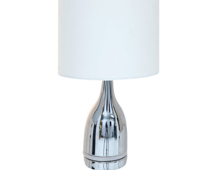 De "Cosima" LED -tafellamp is 43,5 cm hoog, paraplu Ø 25 cm, gemaakt van metaal, plastic, textielmateriaal in de kleuren chroom en wit. Beide geïntegreerde LED's in de Light Foot en E14 -versie