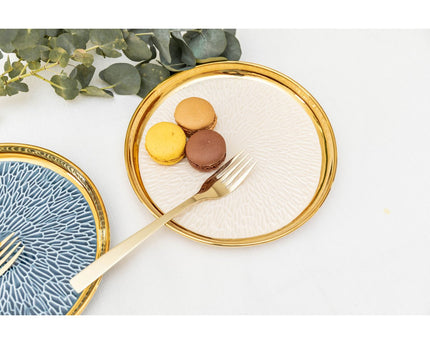 Dessertplaat met gouden rand 2 blauw en 2 crème - veel 4
