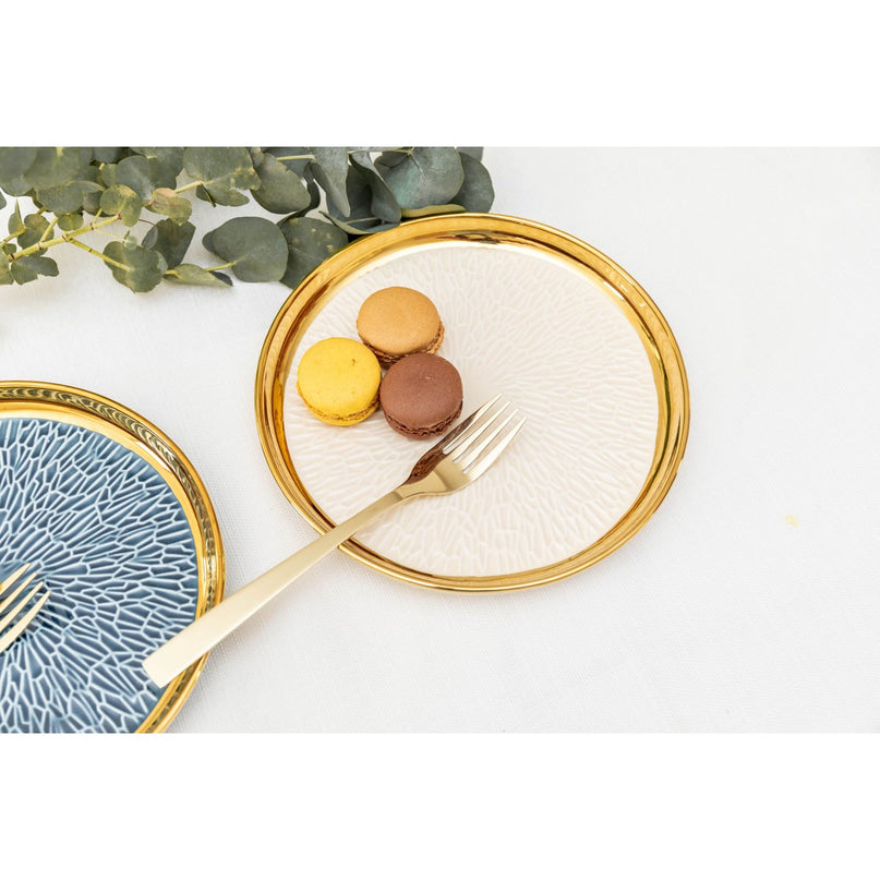 Dessertplaat met gouden rand 2 blauw en 2 crème - veel 4