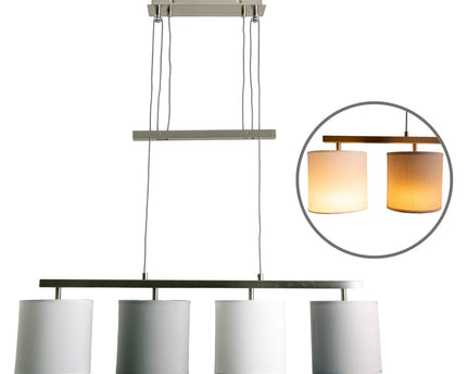 4 hanglamp "tilde", klassieke metalen slinger lamp en textiel in grijs en wit, met E27 -frame, hoogte verstelbaar, 86 cm lang, ideaal als eetlamp