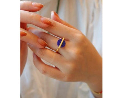 Minimalistische lapis lazuli ronde edelsteenring - verstelbaar