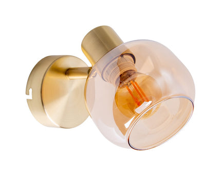 Glazen wandvlek "Libby", klassieke wandlamp gemaakt van messing gekleurd metaal en getinte glas in barnsteen, met E14-aansluiting, voor eetkamer, woonkamer, gang of kantoor, 16 cm