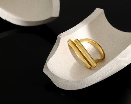 Sterling zilver en goud vermeil Geometrische dubbele staafring