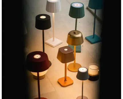 YCE Black Draadloze houten lamp met bevroren glas-oplaadbare, dimbare, 100-uur batterij