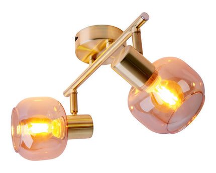 2er spot/plafondlamp "libby", klassieke plafondlamp gemaakt van messing gekleurd metaal en getinte glas in barnsteen, met E14-aansluiting, voor eetkamer, woonkamer, gang of kantoor, 40 cm lang