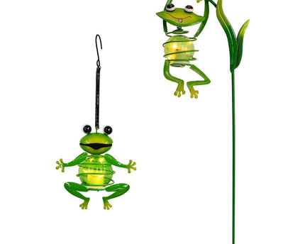 2 Set Solar-Deco Hanglight "Frosch" ca. 20 en 66 cm hoog, gemaakt van geschilderd. Dawn Sensor;