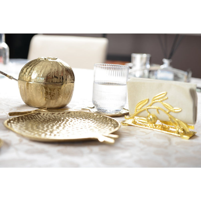 Gouden glas onder granada vorm 10x10x1cm stuk