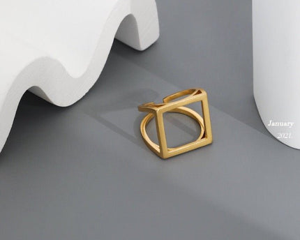 Sterling zilveren en gouden vermeil vierkante ring met opvallende look