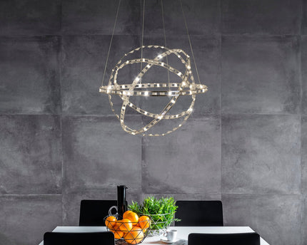 LED -hanglamp "Cosmos" metaal en plastic in chroom, Ø60 cm, met stevig ingebouwde LED's, verlichting voor woonkamer, eetkamer of kantoor.
