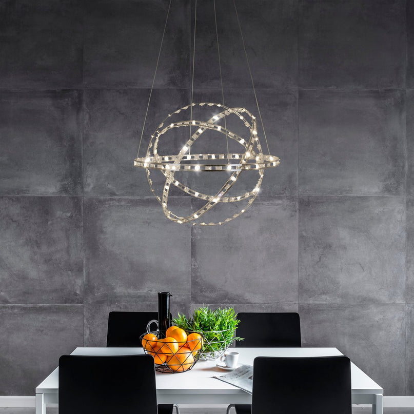 LED -hanglamp "Cosmos" metaal en plastic in chroom, Ø60 cm, met stevig ingebouwde LED's, verlichting voor woonkamer, eetkamer of kantoor.