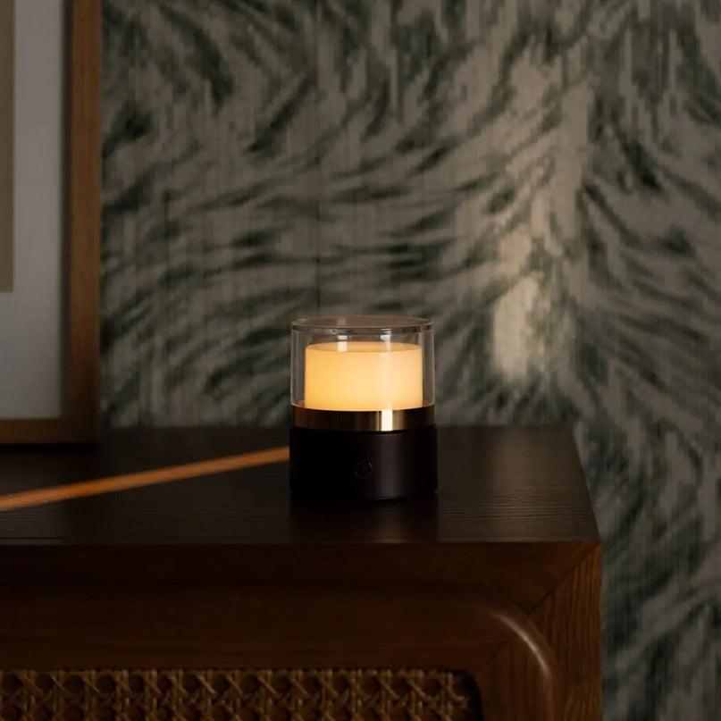 Leo donkerbruine compacte draadloze oplaadbare lamp – natuurlijk hout, dimbaar licht