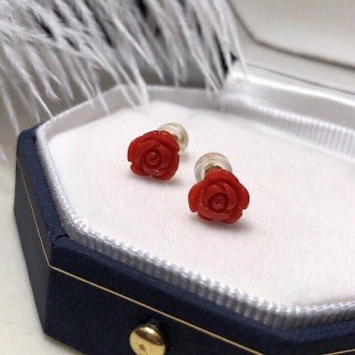 Tijdloos Red Coral Rose Flower Ear studs-18k goud
