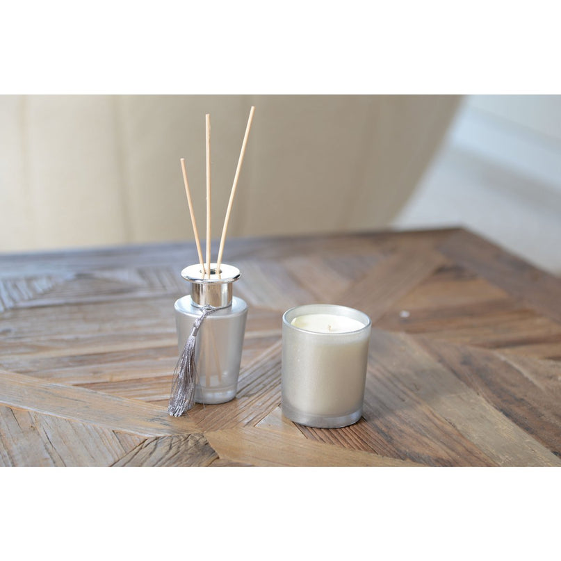 Zilveren kaarsen vanille parfum 7x7x8cm