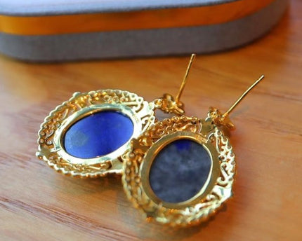 Renaissance lapis lazuli hanger oorbellen
