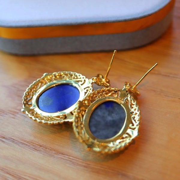 Renaissance lapis lazuli hanger oorbellen