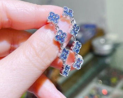 Blauwe geluksklaver Longline Drop Oorbellen