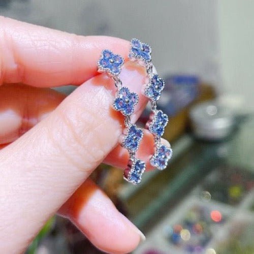 Blauwe geluksklaver Longline Drop Oorbellen
