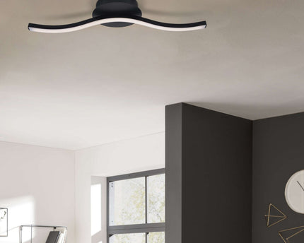 LED-wand/plafondlicht "Onda", metalen plafondlamp en plastic in het zwart, met stevig ingebouwde LED's, verlichting voor woonkamer, kantoor of nachtkastje 45 cm lang