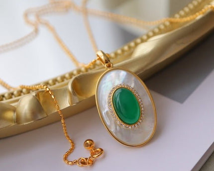 Koninklijke groene Onyx MOP ovale hanger ketting