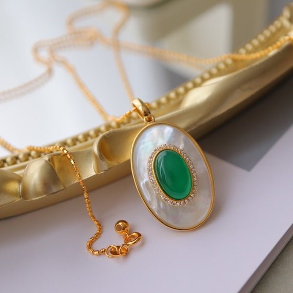 Koninklijke groene Onyx MOP ovale hanger ketting