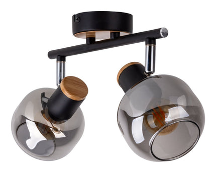 2 Spot plafondlamp "fumoso", metalen plafondlamp en rookglas in zwart en natuur, met E14 -aansluiting, voor eetkamer, woonkamer, gang of kantoor, 40 x 20 cm