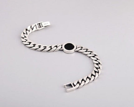 Sterling zilveren Cubaanse kettingarmband - zwarte onyx