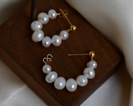 Elegante parel kralen hoepel oorbellen
