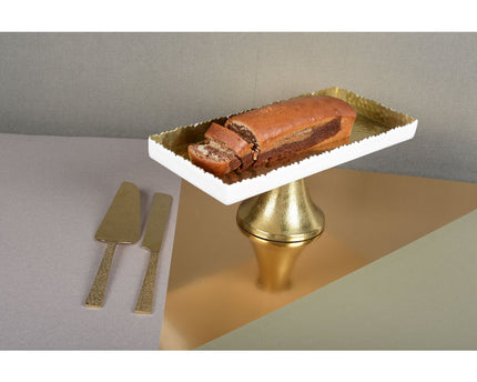 Witte en gouden cakeschotel te voet 35x15x12,5 cm