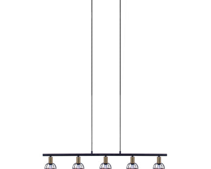 5 hanglamp "Corbis", echtelijke lamp gemaakt van zwart in zwart, met goud en rotan, met E14 -aansluiting, voor eetkamer, woonkamer, gang of kantoor, 100 cm lang