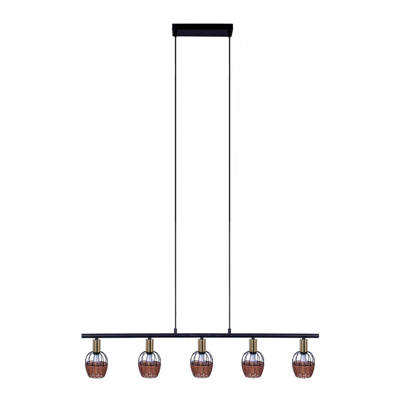 5 hanglamp "Corbis", echtelijke lamp gemaakt van zwart in zwart, met goud en rotan, met E14 -aansluiting, voor eetkamer, woonkamer, gang of kantoor, 100 cm lang