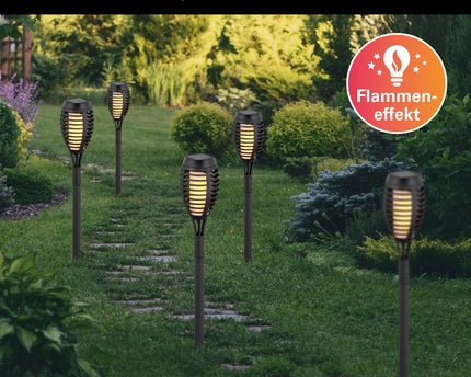 3 Set LED Earth Spit "Torch" 58 cm gemaakt van grijs plastic, met geïntegreerd LED, zonnelampje voor buiten