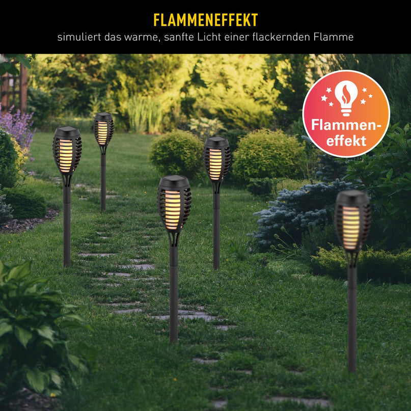 3 Set LED Earth Spit "Torch" 58 cm gemaakt van grijs plastic, met geïntegreerd LED, zonnelampje voor buiten
