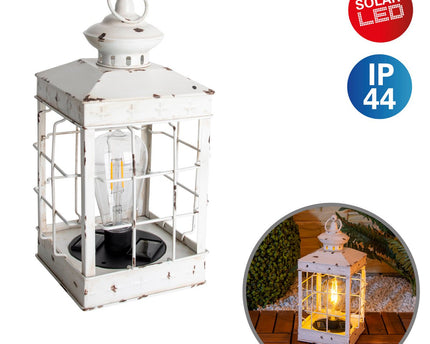 LED Decoratie Solar Light Lantern 31,5 cm hoog, antiek wit, gemaakt van metaal en plastic, LED geïntegreerd, voor buiten