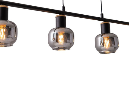 4 hanger lamp "fumoso", hanglamphoogte verstelbaar gemaakt van metaal en rookglas in zwart, met E14 -aansluiting, voor eetkamer, woonkamer, gang of kantoor, 78 x 10 cm