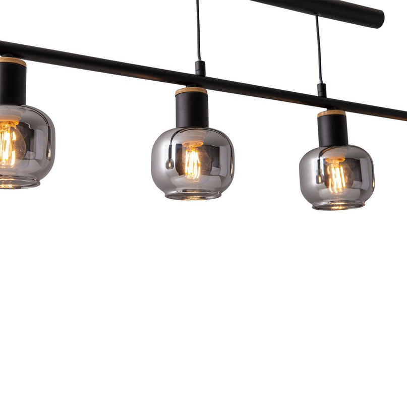 4 hanger lamp "fumoso", hanglamphoogte verstelbaar gemaakt van metaal en rookglas in zwart, met E14 -aansluiting, voor eetkamer, woonkamer, gang of kantoor, 78 x 10 cm