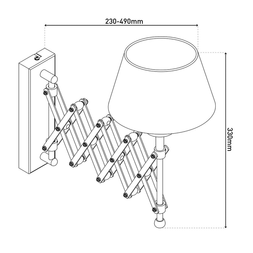 Shear Wall Lamp "Adrienne" strekt zich uit tot 49 cm, de retro wandlamp gemaakt van metaal en textiel in bruin en natuur, voor E27 -lampen, wandlampen voor woonkamers